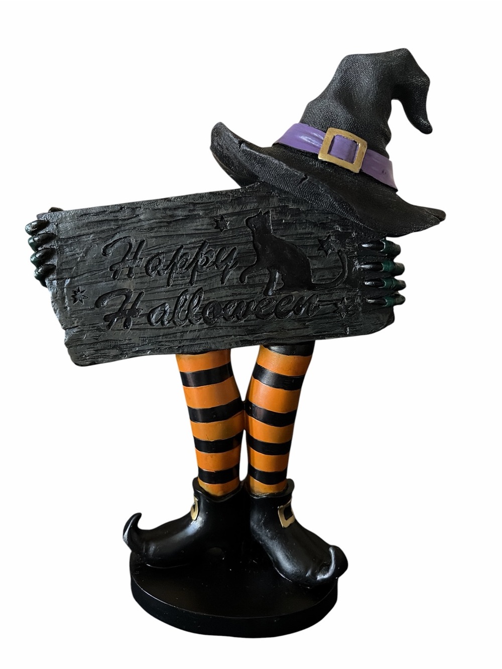 Tabletop Halloween Witch Decoration featuring “Happy Halloween” Sign